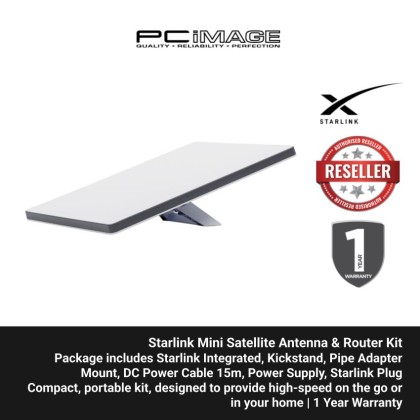 Starlink Mini Satellite Antenna & Router Kit (Starlink Integrated, Kickstand, Pipe Adapter Mount, DC Power Cable 15m, Power Supply, Starlink Plug)