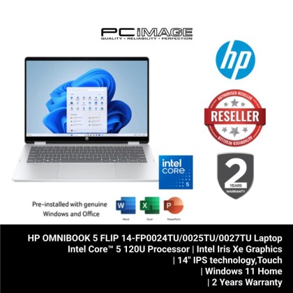 HP OMNIBOOK 5 FLIP 14-FP0024TU/14-FP0025TU/14-FP0027TU I5-1334U/16GB LPDDR5 5200/512GB PCIE/INTEL IRIS XE/14" 2K TOUCH IPS 300NIT/W11H/MS24+365 BASIC/2YW