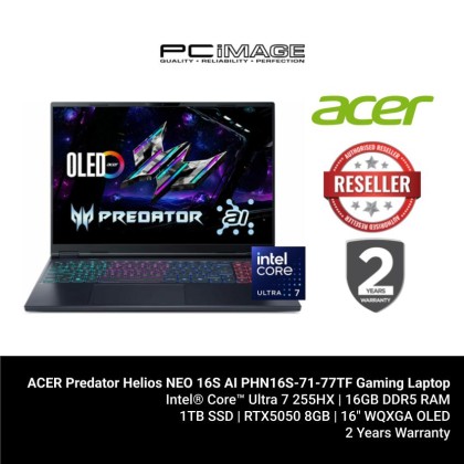 ACER Predator Helios NEO 16S AI PHN16S-71-77TF Gaming Laptop Black (U7 255HX, 16GB DDR5, 1TB SSD, GeForce RTX5060 8GB, 16" OLED 250HZ, Win11H, 2YW)