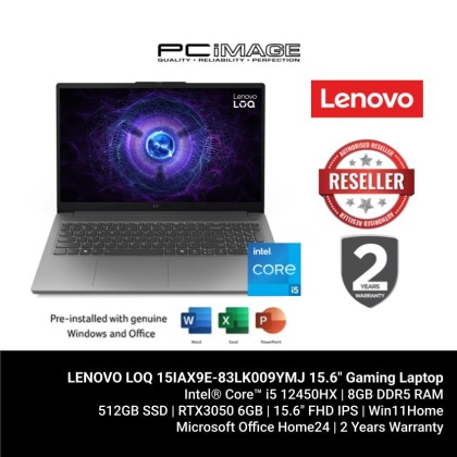 LENOVO LOQ 15IAX9E-83LK009YMJ 15.6" Gaming Laptop Luna Grey (i5-12450HX, 8GB DDR5, 512GB SSD, RTX3050 6GB, 15.6" FHD 144HZ, Win11H, OfficeHOME24, 2YW)