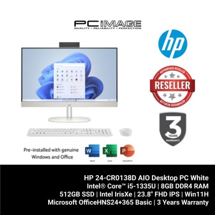 HP 24-CR0138D AIO Desktop PC White (i5-1335U, 8GB DDR4, 512GB SSD, Intel ,23.8" FHD IPS, Win11H, OfficeHNS24+365 Basic, 3YW) HP 24-CR0138D AIO Desktop PC White (i5-1335U, 8GB DDR4, 512GB SSD, Intel ,23.8" FHD IPS, Win11H, OfficeHNS24+365 Basic, 3YW)