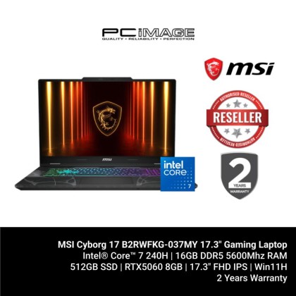 MSI Cyborg 17 B2RWFKG-037MY 17.3" Gaming Laptop Translucent Black (C7-240H, 16GB DDR5, 512GB SSD, RTX5060 8GB, 17.3" FHD 144, Win11H, 2YW)