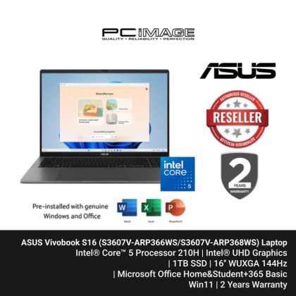 ASUS Vivobook S16 (S3607V-ARP366WS/S3607V-ARP368WS) C5-210H/16G/1T/WUXGA IPS/Micorsoft Office Home 2024 + M365 Basic
