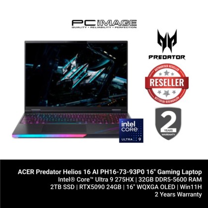 ACER PREDATOR HELIOS 16 AI PH16-73-99FA/ULTRA 9 275HX/32GB D5-5600/1TB G4(EXTRA G4 SLOT)/RTX5070TI 12GB/16" WQXGA 240HZ OLED/W11H/2YW+ADT/ADVANCED OPTIMUS/PER KEY RGB/BLACK