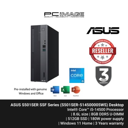 ASUS S501SER SSF Series (S501SER-514500005WS) i5-14500/8G/512G/OPI/M365/HDD kit/180W/3Y OSS/Wired KBM Desktop [ TNG RM 80 ]