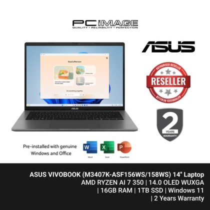 ASUS VIVOBOOK (M3407K-ASF156WS/M3407K-ASF158WS) 14'' OLED/AMD RYZEN AI 7 350/16GB RAM/1TB SSD/SILVER/GRAY