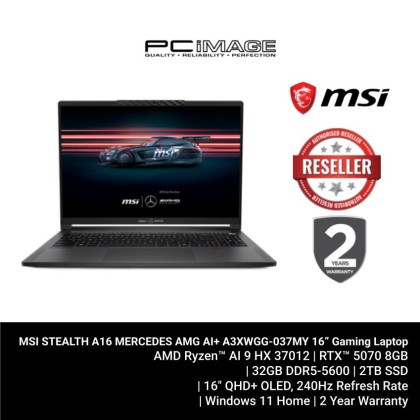 MSI STEALTH A16 MERCEDES AMG AI+ A3XWGG-037MY RYZEN AI 9 370/32GB 5600MHZ(16+16)/2TB SSD/RTX5070 8GB/16" QHD+ OLED 240HZ/W11H/2YW/MERCEDES SELENITE GRAY/PER KEY RGB GAMING KB COPILOT KEY(LIMITED EDITION)