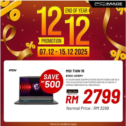 MSI Thin 15 B13UC-3215MY 15.6" Gaming Laptop Cosmos Grey (i5-13420H, 8GB 3200Mhz, 512GB SSD, RTX3050 4GB, 15.6" FHD 144Hz, Win11H, 2YW)