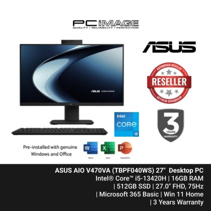 ASUS AIO V470VA-TBPF040WS 27"/i5-13420H/16GB RAM/512GB SSD/OfficeHNS24+365Basic/Win11H/3YW [ TNG RM 80 ]