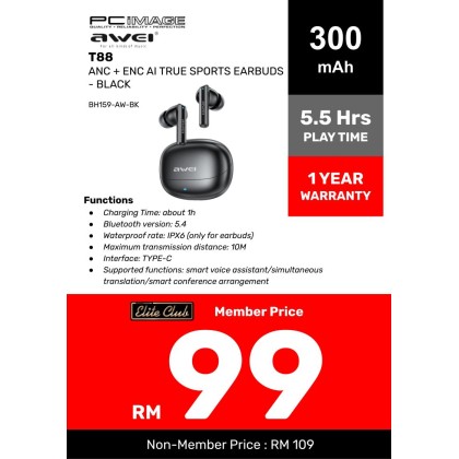 AWEI T88 ANC + ENC AI TRUE SPORTS EARBUDS - BLACK