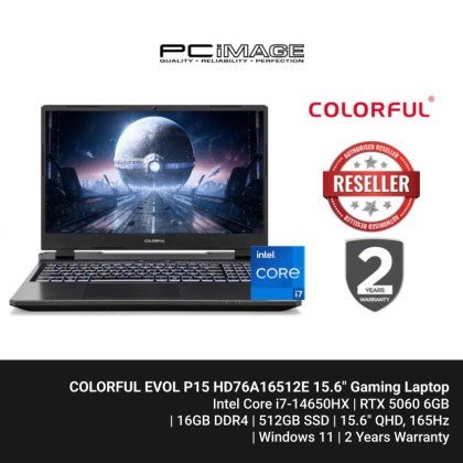 COLORFUL EVOL P15 I7-14650HX/16GB D5-5600/512GB G4(EXTRA SLOT)/RTX5060 8GB/15.6" QHD 165HZ/W11H/2YW Gaming Laptop COLORFUL EVOL P15 I7-14650HX/16GB D5-5600/512GB G4(EXTRA SLOT)/RTX5060 8GB/15.6" QHD 165HZ/W11H/2YW Gaming Laptop
