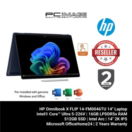 HP Omnibook X FLIP 14-FM0046TU 14" Laptop (U5-226V, 16GB RAM, 512GB SSD, Intel Arc, 14" 2K WUXGA, Win11H, OfficeHOME24, 2YW)