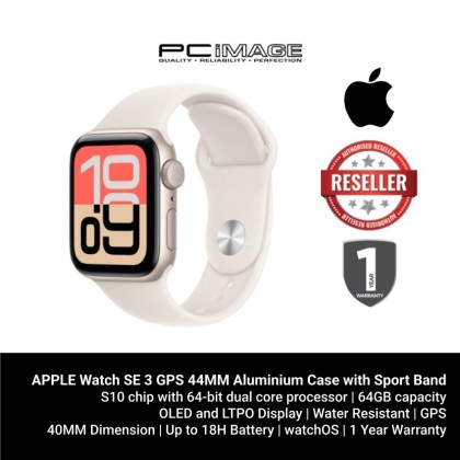 [ PRE-ORDER ] APPLE Watch SE 3 GPS 44mm Starlight Aluminium Case with Starlight Sport Band