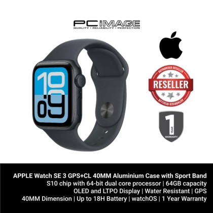 [ PRE-ORDER ] APPLE Watch SE 3 GPS + Cellular 40mm Midnight Aluminium Case with Midnight Sport Band