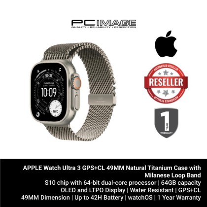 [ PRE-ORDER] APPLE Watch Ultra 3 GPS+CL 49MM Natural Titanium Case with Titanium Milanese Loop Band