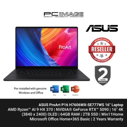 ASUS ProArt P16 H7606WX-SE777WS 16" 4K OLED Touch 120Hz/Ryzen AI 9 HX370/64GB Ram/2TB SSD/RTX5090/Win11 Home/Microsoft Office 2024+M365 Basic/ Nano Black