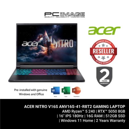 ACER NITRO V16S ANV16S-41-R8T2 R5 240/16GB D5-5600/512GB G4/RTX5050 8GB/16" WUXGA 180HZ/W11H/HNS24/2YW(1STYITW)/BLACK Gaming Laptop