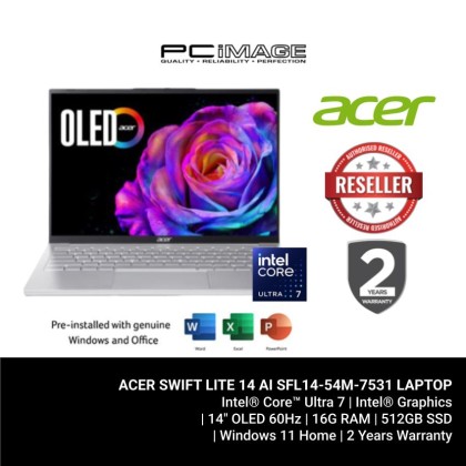 ACER SWIFT LITE 14 AI SFL14-54M-7531/SFL14-54M-7341 CORE ULTRA 7 155U/16GB D5(OB)/512GB G4/INTEL/14" WUXGA OLED/W11H/HOME24/2YW(1STYITW)/BACKLIT/LIGHT SILVER LAPTOP