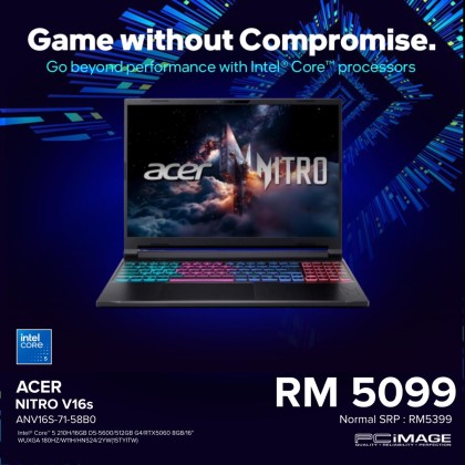 ACER NITRO V16S ANV16S-71-58B0 CORE 5 210H/16GB D5-5600/512GB G4/RTX5060 8GB/16" WUXGA 180HZ/W11H/HNS24/2YW(1STYITW)/BLACK Gaming Laptop