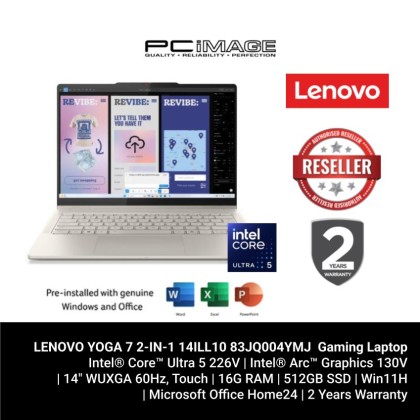 LENOVO YOGA 7 2-IN-1 14ILL10 83JQ004YMJ CORE ULTRA 5 226V/16GB D5-8533(OB)/512GB G4/ARC/14" WUXGA OLED TOUCH/W11H/HOME24/2YWPC/YOGA PEN/BACKLIT/SEASHELL TOUCH LAPTOP