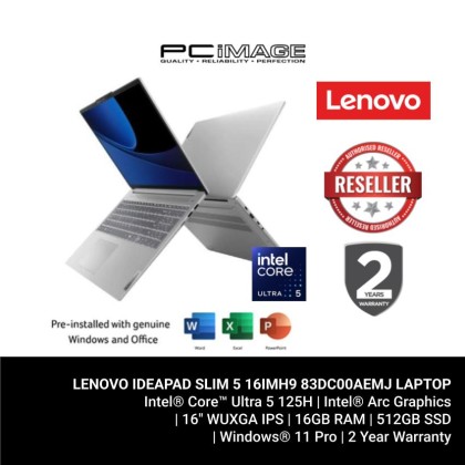LENOVO IDEAPAD SLIM 5 16IMH9-83DC00AEMJ CORE ULTRA 5 125H/16GB D5-7467/512GB G4(EXTRA SLOT)/ARC/16" WUXGA 60HZ/W11H/HOME24/2YWPC/CLOUD GREY LAPTOP