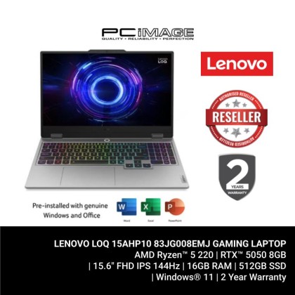 LENOVO LOQ 15AHP10 83JG008EMJ/R5 220/16GB D5-5600/512GB G4(EXTRA G4)/RTX5050 8GB/15.6" FHD 144HZ/W11H/HOME24+AI NOW/2YWPC/24-ZONE RGB BACKLIT/LUNA GREY GAMING LAPTOP