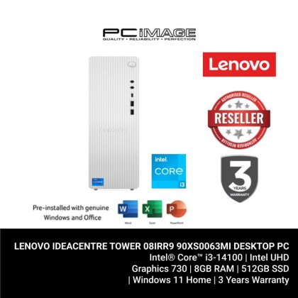 LENOVO IDEACENTRE TOWER 08IRR9 90XS0063MI/I3-14100/8GB D5-4800/512GB G4/UHD/W11H/HOME24/3YWPC/WIFI 6/GREY DESKTOP PC
