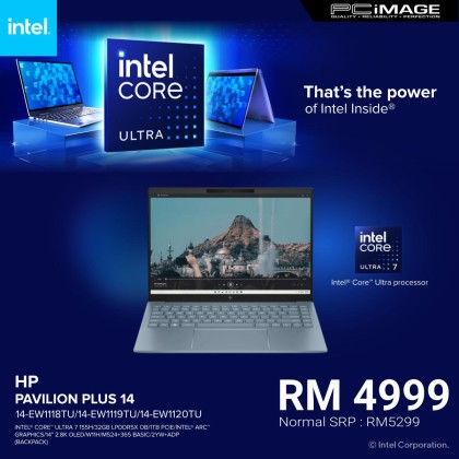 HP Pavilion Plus 14-EW1118TU/19TU20TU 14" Laptop (U7-155H/, 32GB LPDDR5X,1TB SSD, Intel Arc, 14" 2.8K OLED, Win11H, OfficeMS24+365 Basic,2YW)