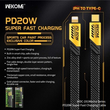 WEKOME WDC-191 MECHA SERIES PD20W TYPE-C TO LIGHTNING SUPER FAST CHARGING CABLE - 6MW
