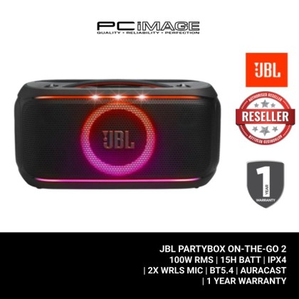JBL PARTYBOX ON-THE-GO 2 100W RMS/15H BATT/IPX4/2X WRLS MIC/BT5.4/AURACAST/1YW