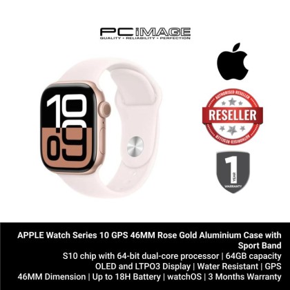 APPLE Watch Series 10 GPS 46MM Rose Gold Aluminium Case with Light Blush Sport Band (S/M)