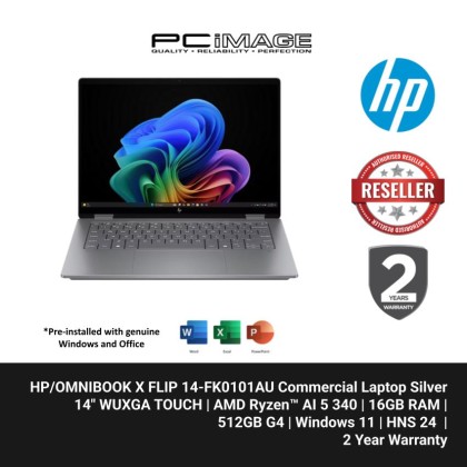 HP OMNIBOOK X FLIP 14-FK0101AU/RYZEN AI 5 340/16GB/512GB G4/ATI/14" WUXGA TOUCH/W11H/HOME24/SILVER/2YW