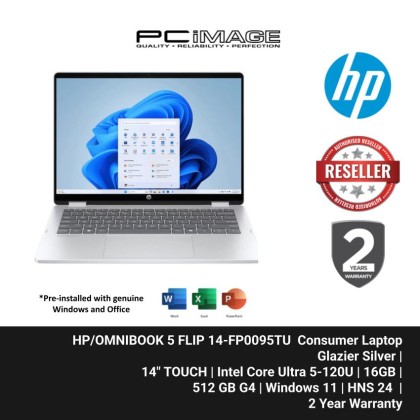 HP OMNIBOOK 5 FLIP 14-FP0095TU/CORE 5-120U/16GB/512GB G4/14" 2K TOUCH/W11H/HOME24/GLACIER SILVER /2YW