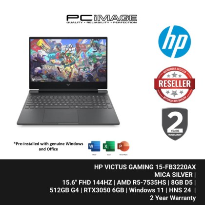 HP VICTUS GAMING 15-FB3220AX/AMD R5-7535HS/8GB D5-560/512GB G4/RTX3050 6GB/15.6" FHD 144HZ/W11H/HOME24/MICA SILVER/2YW+ADP