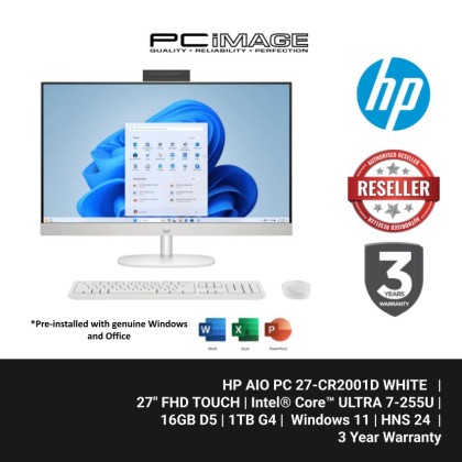HP AIO PC 27-CR2001D/ULTRA 7-255U/16GB D5-5600/1TB G4/INTEL/27" FHD TOUCH/W11H/HOME24/WHITE/3Y3D