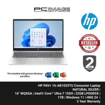 HP PAV+ 16-AB1025TU U7-155H/32GB LPDDR5X/1TB/INTEL ARC/16" WQXGA/W11H/HNS/2YW+ADP/NATURAL SILVER 