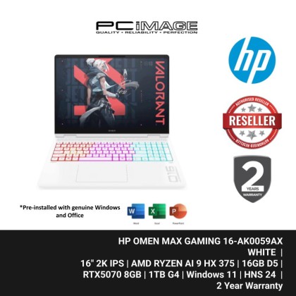 HP OMEN MAX GAMING 16-AK0059AX/RYZEN AI 9 HX 375/16GB D5-5600/1TB G4/RTX5070 8GB/16" 2K IPS 165HZ/W11H/HOME24/WHITE/2YW+ADP