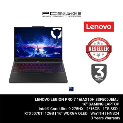 LENOVO LEGION PRO 7 16IAX10H 83F500JEMJ/CORE ULTRA 9 275HX/2*16GB DDR5/1TB SSD/RTX5070TI 12GB/16" WQXGA OLED 240HZ/W11H/ECLIPSE BLACK/3YW
