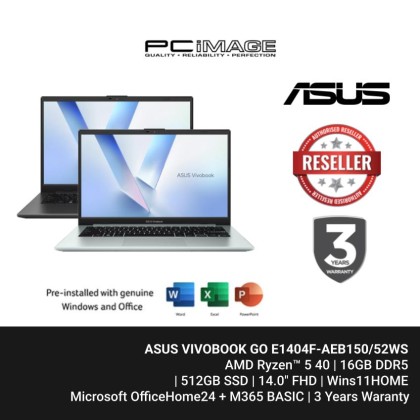 ASUS VIVOBOOK GO E1404F-AEB150/52WS R5 40/AMD UMA/16GB/512GB SSD/14.0/Value IPS/W11/OFFICE HOME 24+M365 BASIC/3YW