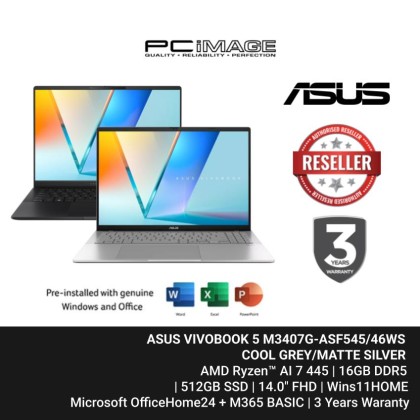 ASUS VIVOBOOK 5 M3407G-ASF545/46WS AI 7 445/AMD UMA/16GB/512GB SSD/14.0/OLED/W11/OFFICE HOME 24+M365 BASIC/3YW