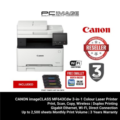 CANON MF643CDW 3in1 Colour Multifunction Laser Printer + FREE RM200 TNG