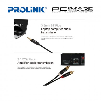 PROLINK HMM103-0150 AUDIO PREMIUM WIRE 1.5M CABLE 3.5MM STEREO PLUG TO 2XRCA PLUGS