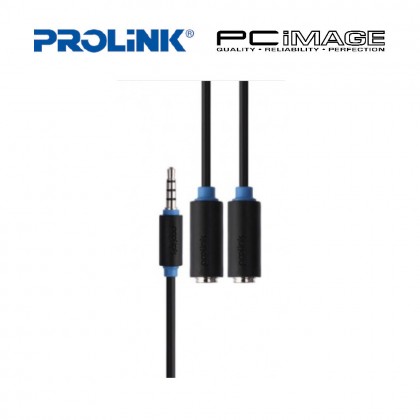 PROLINK BLACK AUDIO 0.3M CABLE 3.5MM PLUG WITH CONTROL TO 2X3.5MM SOCKETS