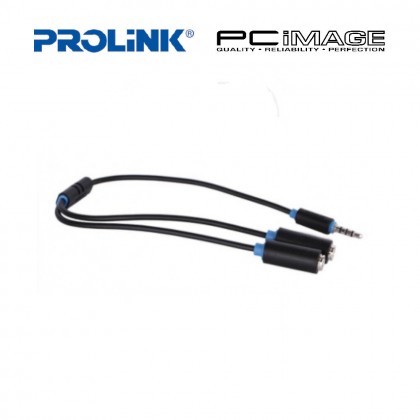 PROLINK BLACK AUDIO 0.3M CABLE 3.5MM PLUG WITH CONTROL TO 2X3.5MM SOCKETS
