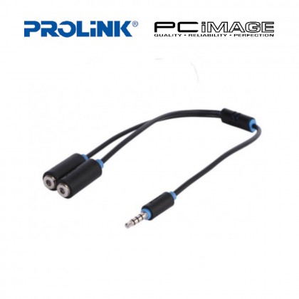 PROLINK BLACK AUDIO 0.3M CABLE 3.5MM PLUG WITH CONTROL TO 2X3.5MM SOCKETS