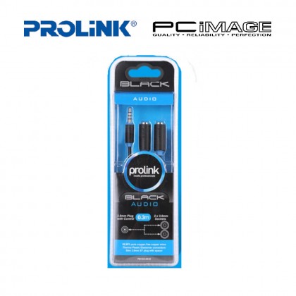 PROLINK BLACK AUDIO 0.3M CABLE 3.5MM PLUG WITH CONTROL TO 2X3.5MM SOCKETS