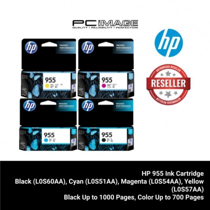 HP 955 ORIGINAL INK CARTRIDGE (BLACK L0S60AA / YELLOW L0S57AA / MAGENTA L0S54AA / CYAN L0S51AA)