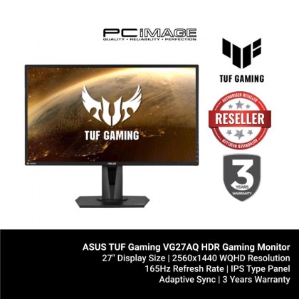 ASUS TUF Gaming VG27AQ HDR Gaming Monitor – 27 inch WQHD (2560x1440), IPS, 165Hz*, Extreme Low Motion Blur Sync G-SYNC Compatible, Adaptive-Sync, 1ms (MPRT), HDR10  