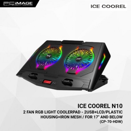 ICE COOREL N10 2 Fan RGB Light Coolerpad (2USB+LCD, Plastic Housing+Iron Mesh, For 17" and Below