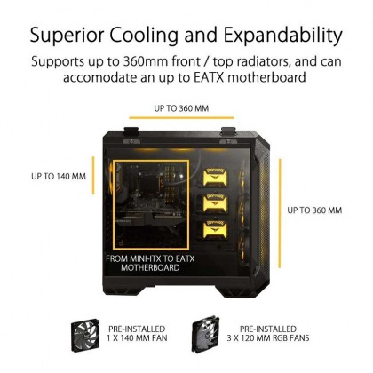 ASUS TUF GAMING GT501 WITH HANDLE ATX CASING GREY/ (BUNDLE PSU TUF 750B/ 650B/ 550B 80+ BRONZE)